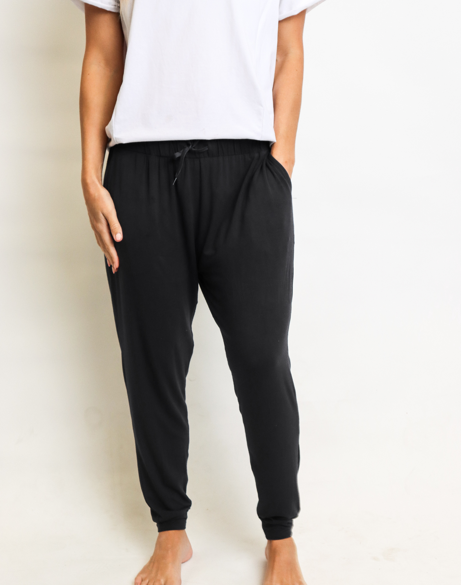 Soft, black bamboo maternity joggers