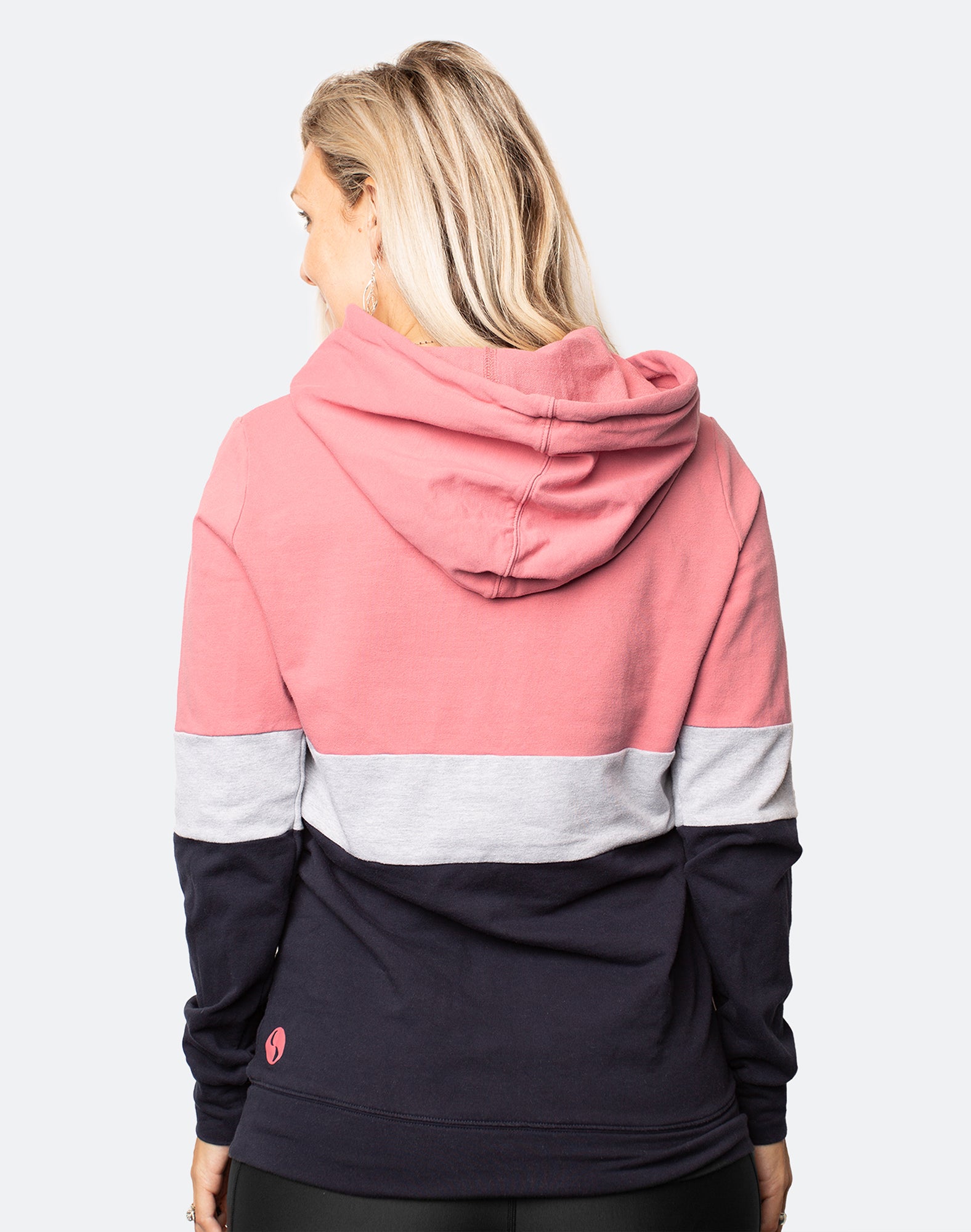 Active mum using the nursing zips on activewear hoodie