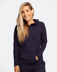 Active Mum wearing a dark navy breastfeeding hoodie