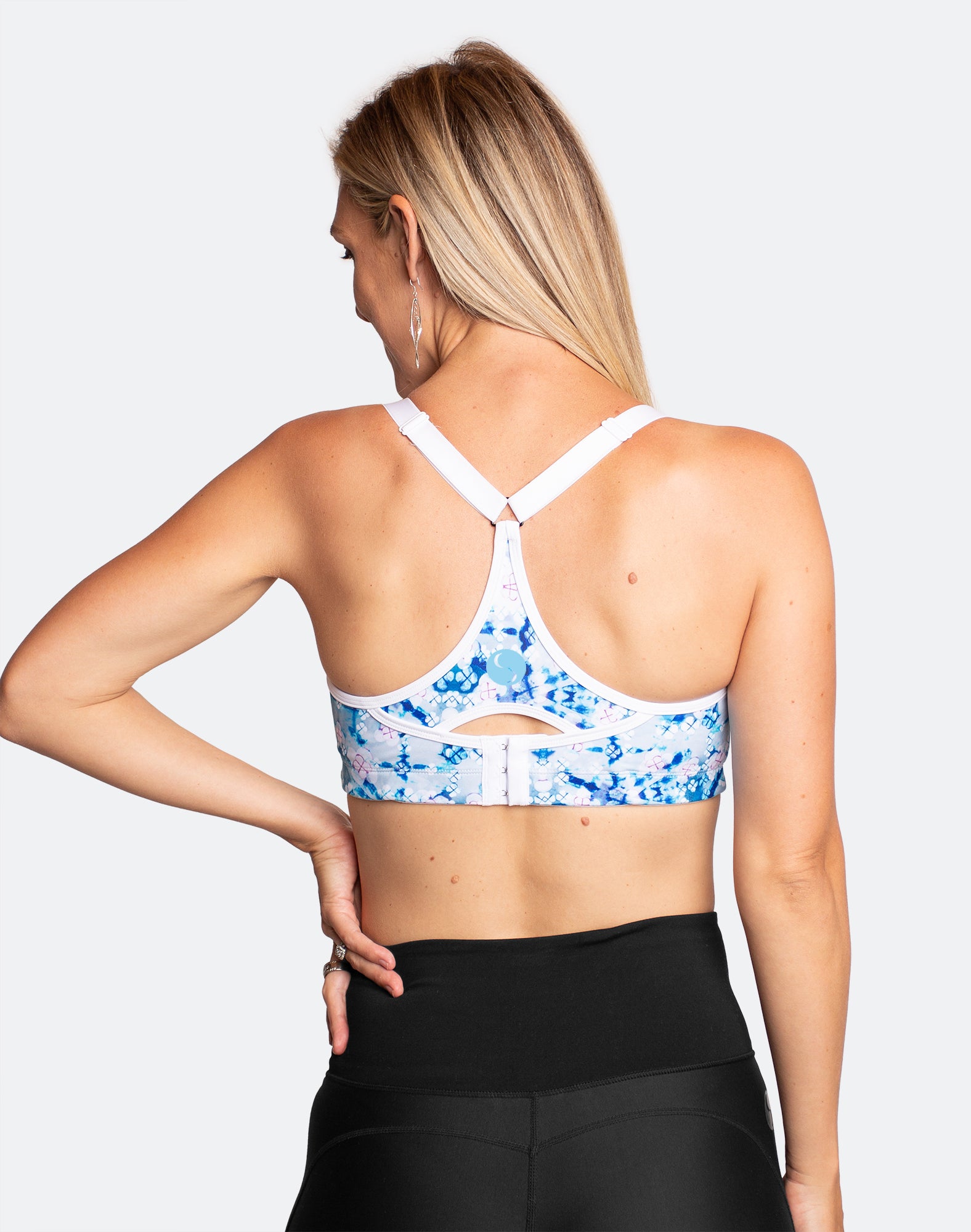 Back view of racerback nursing running bra