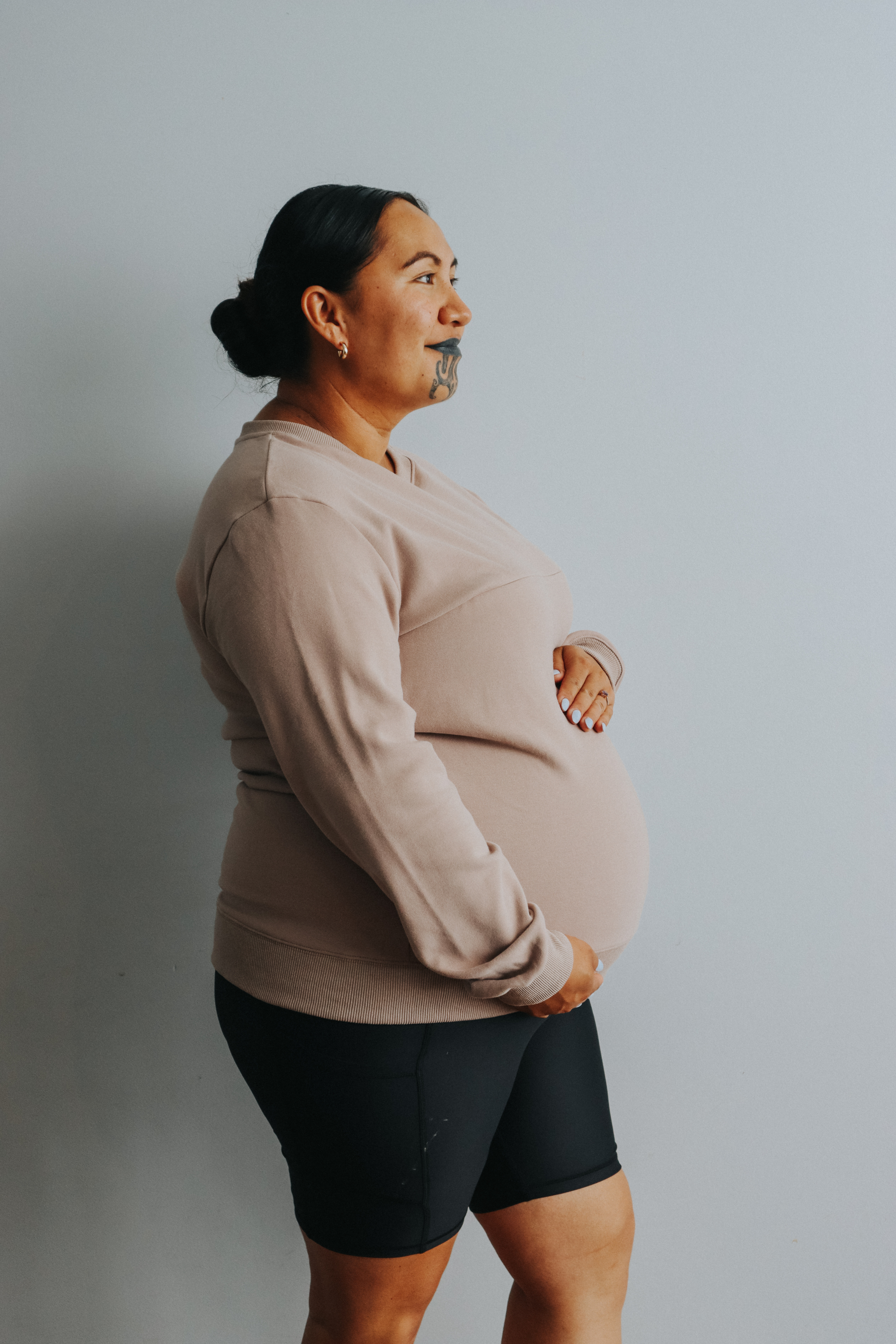 Side view of breastfeeding maternity sweatshirt 