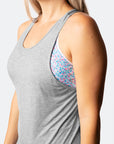 close up shot of breastfeeding rise up tank in grey marle