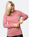 active, fit mother wearing the best maternity nursing jumper