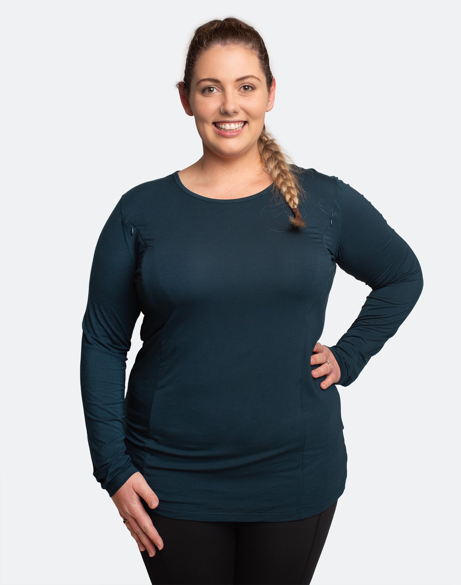 Dark teal green long sleeve maternity top