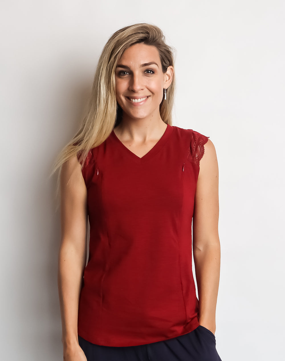 Red breastfeeding friendly maternity top