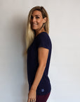 Side view of blue nursing t-shirt