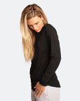 Side view of black nursing long sleeve top