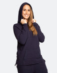 Matching dark navy breastfeeding hoodie and lifestyle trousers