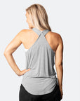 back view of crossover back rise up tank in grey marle