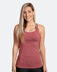 Front view of active mum wearing pink nursing tank top