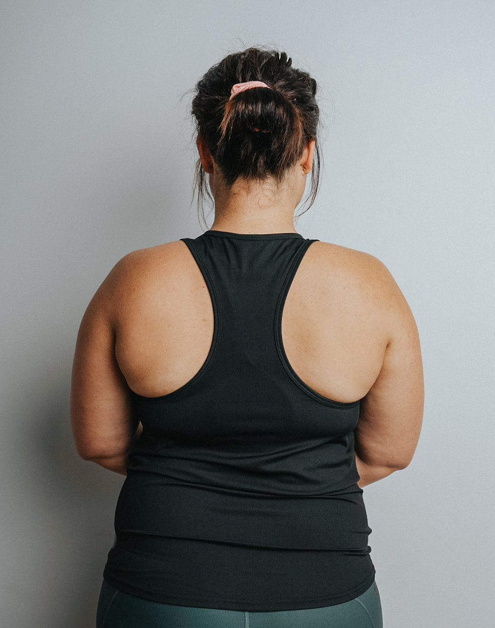 Back view of ribbed racerback nursing tank