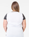 grey and white breastfeeding t-shirt view from behind